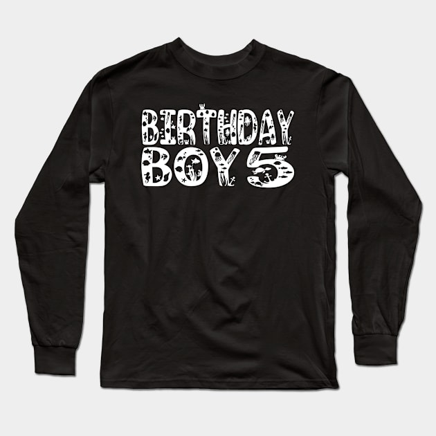 5th Birthday Boy 5 Years Old Fishing Lover Theme Party print Long Sleeve T-Shirt by Grabitees